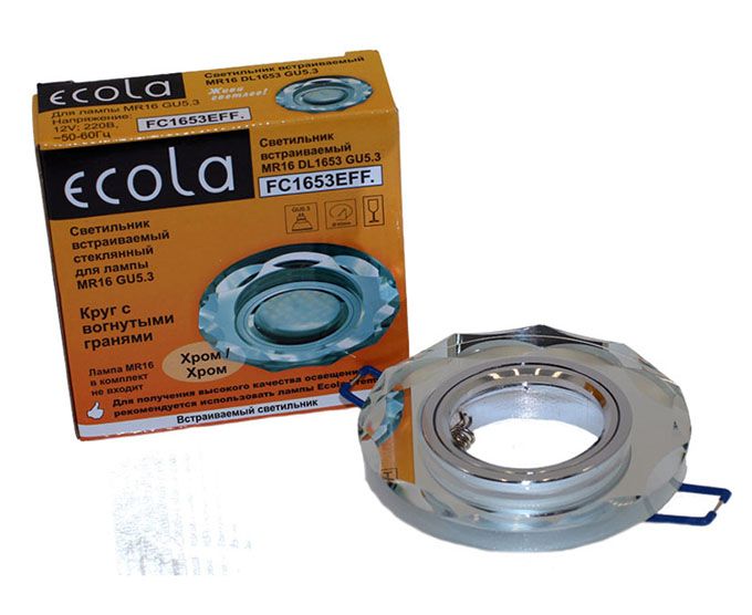 Встраиваемый светильник Ecola MR16 DL1653 GU5.3 Glass хром с фасками на вкладке хром