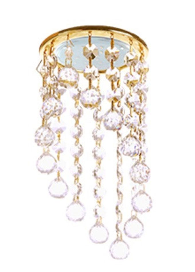 Встраиваемый светильник Ecola GX53 H4 Crystal золото с большими прозрачными хрусталиками на подвесе под скос