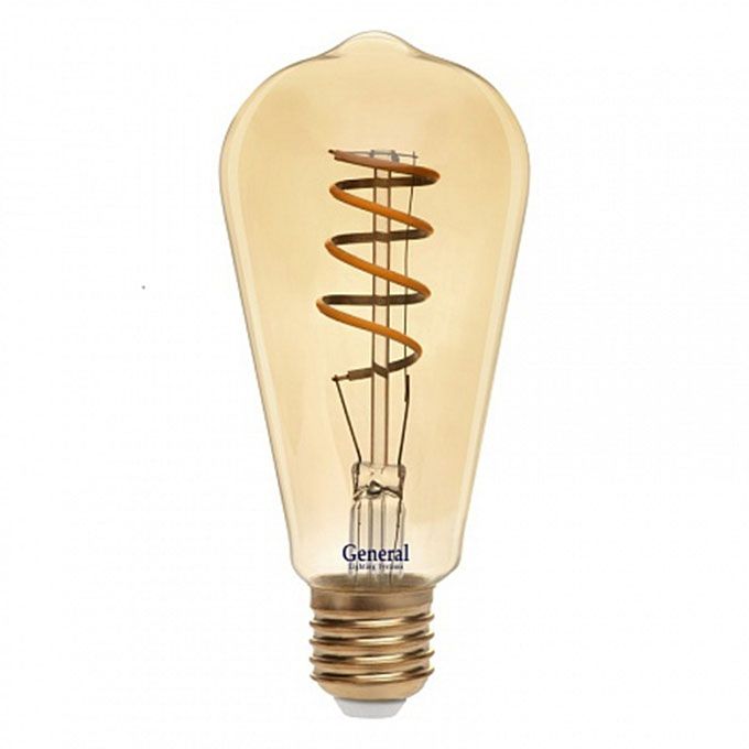Светодиодная винтажная лампа General LED 7W ST64SS E27 (прозрачная) золотистая с нитевым излучателем