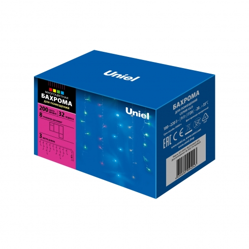 Светодиодная бахрома Uniel ULD-B3010-200 IP20 разноцветная 8 режимов