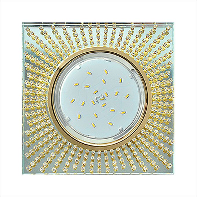 Встраиваемый квадратный светильник Ecola GX53 H4 золото с прозрачными стразами