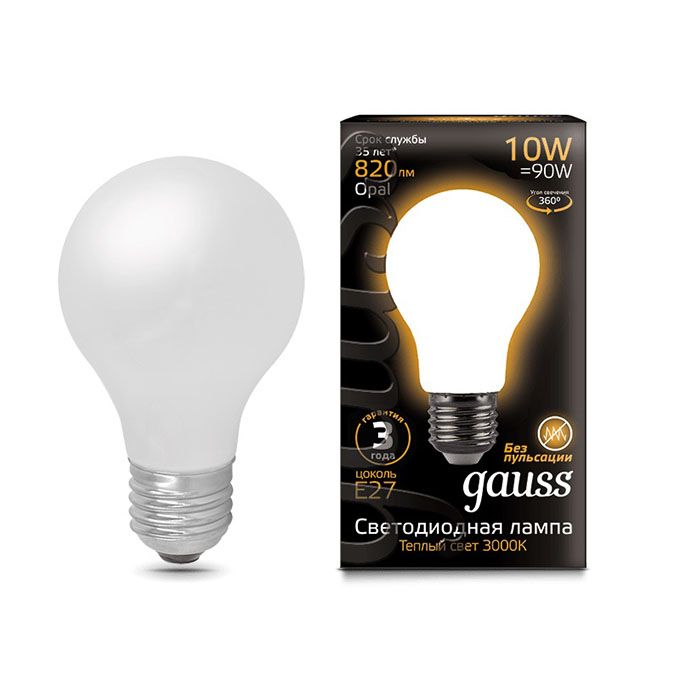 Филаментная светодиодная лампа Gauss шар LED 10W A60 E27 (матовая) 2700K