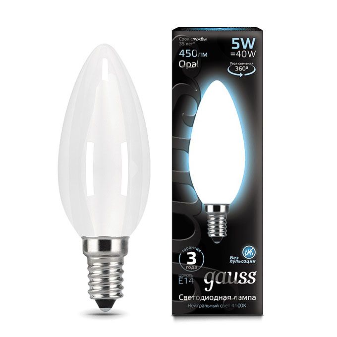 Филаментная светодиодная лампа Gauss свеча LED 5W E14 (матовая) 4100K