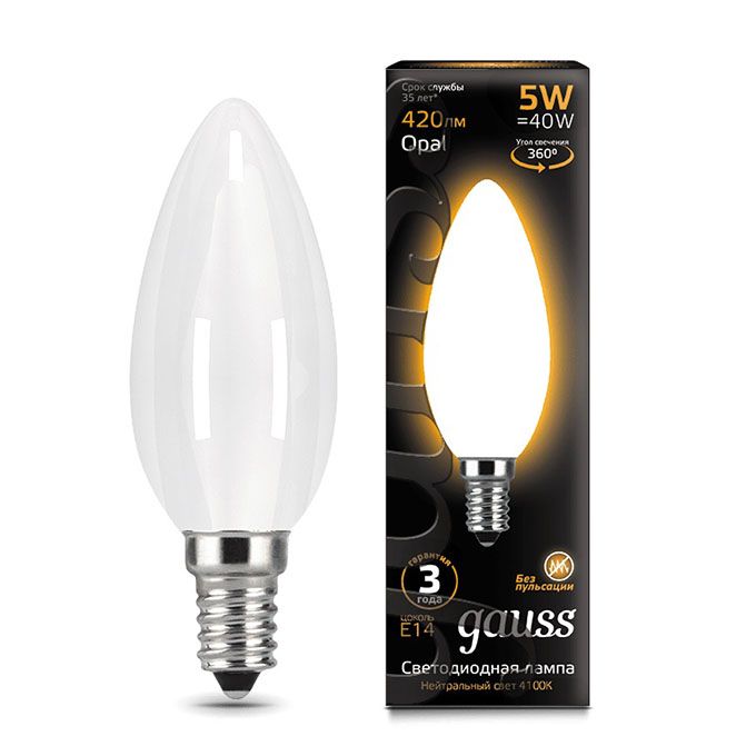 Филаментная светодиодная лампа Gauss свеча LED 5W E14 (матовая) 2700K