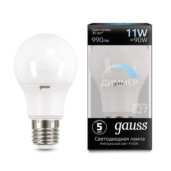 Диммируемая светодиодная лампа Gauss шар LED 11W A60 E27 (матовая) 4100K