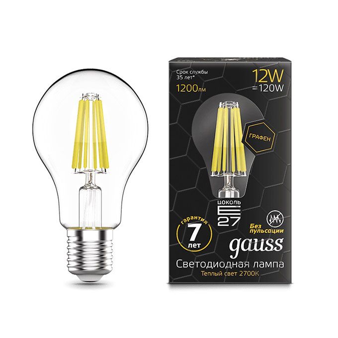 Филаментная светодиодная лампа Gauss Graphene шар LED 12W A60 E27 (прозрачная) 2700K