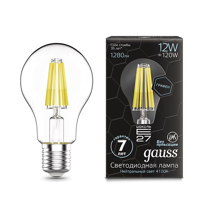 Филаментная светодиодная лампа Gauss Graphene шар LED 12W A60 E27 (прозрачная) 4100K