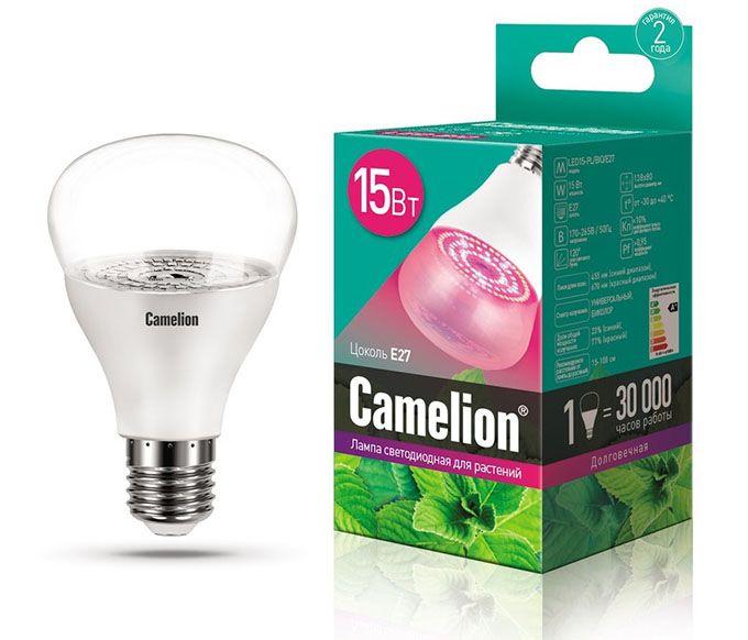 Светодиодная лампа для растений Camelion BIO LED 15W E27 (прозрачная) сине-красного спектра