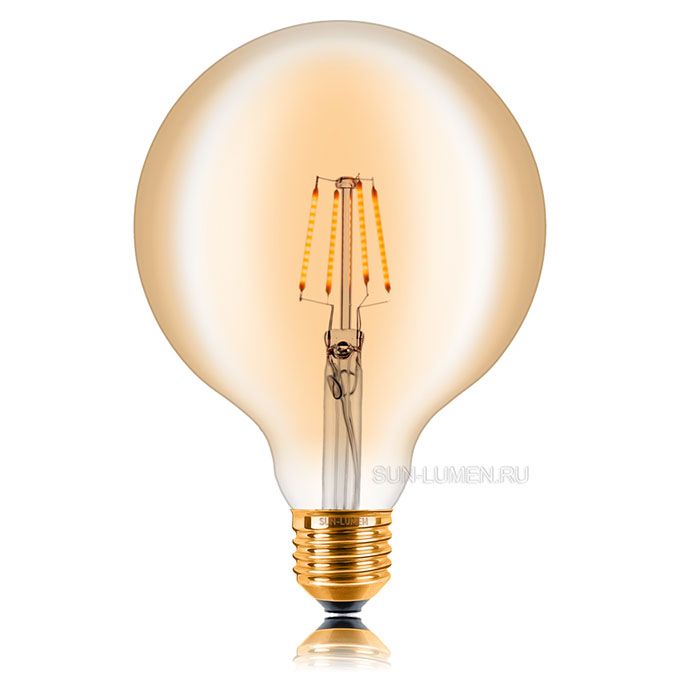 Светодиодная ретро лампа Sun-Lumen LED 4W G125 4C2 E27 (прозрачная)
золотистая 2200K