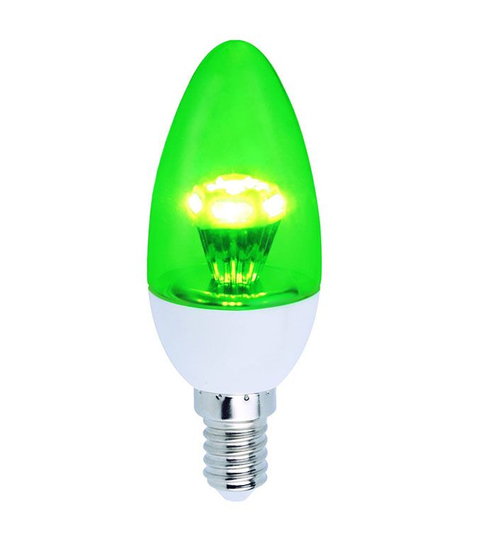 Светодиодная лампа Ecola свеча LED 3W E14 (прозрачная) искристая пирамида зеленая