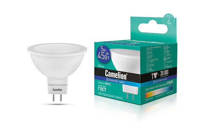 Светодиодная лампа Camelion рефлектор MR16 LED 5W GU5.3 (матовая) 6500K