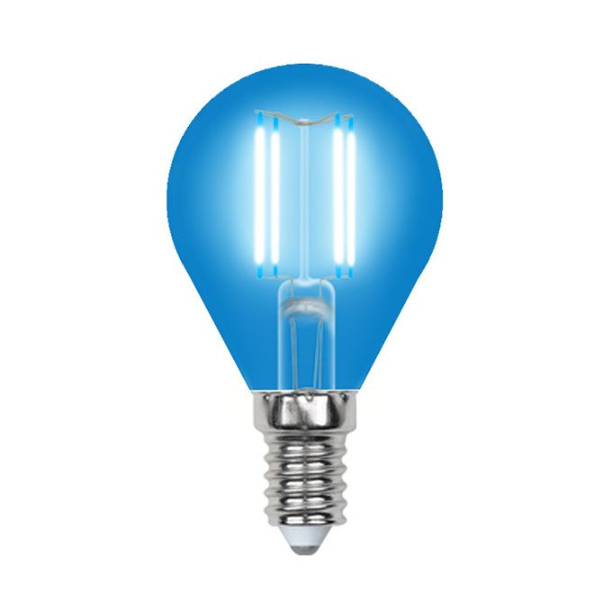 Филаментная светодиодная лампа Uniel Air шар LED 5W G45 E14 (прозрачная) синяя