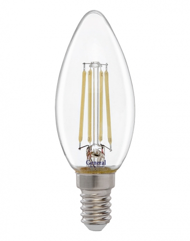 Филаментная светодиодная лампа General свеча LED 10W E14 (прозрачная) 4500K