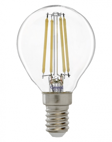 Филаментная светодиодная лампа General шар LED 10W G45 E14 (прозрачная) 6500K