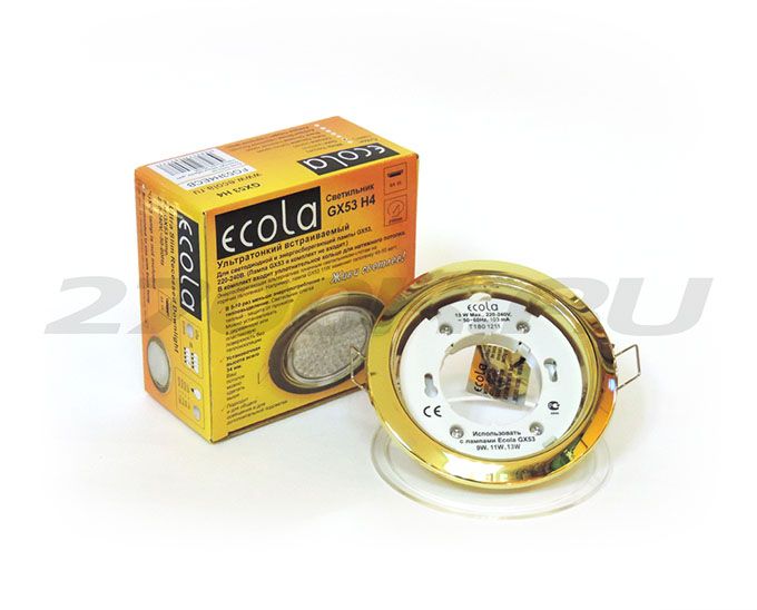 Встраиваемый потолочный светильник Ecola GX53 H4 золото