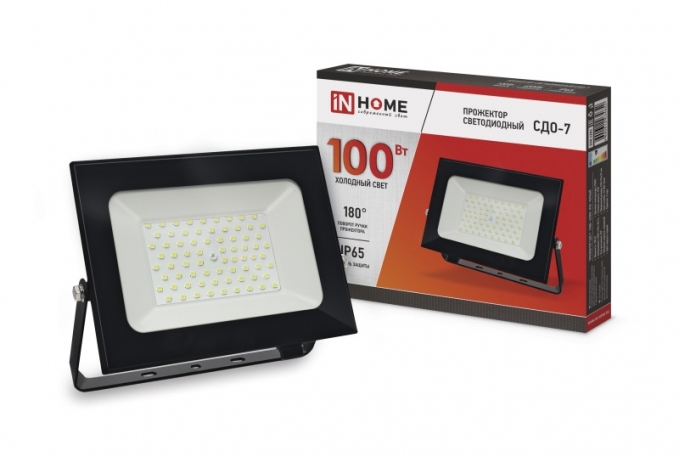 Светодиодный прожектор IN HOME LED 100W IP65 черный 6500K