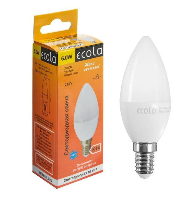 Светодиодная лампа Ecola свеча LED 6W E14 2700K