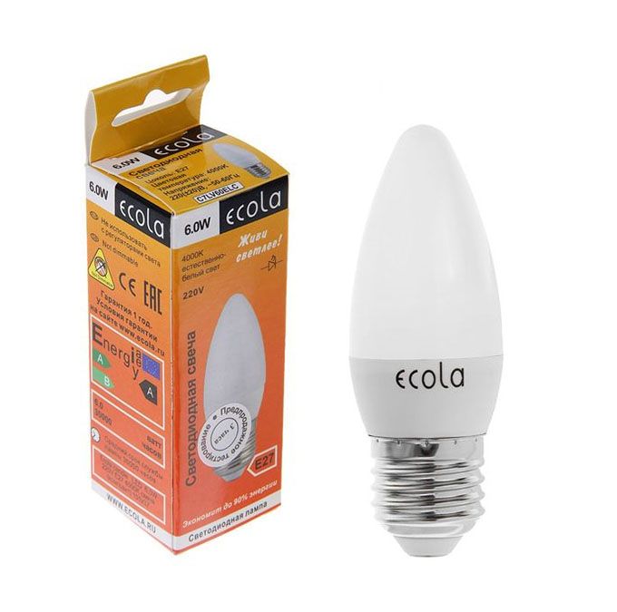 Светодиодная лампа Ecola свеча LED 6W E27 4000K