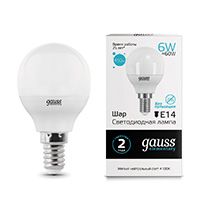 Светодиодная лампа Gauss Elementary шар LED 8W G45 E14 (матовая) 4100K