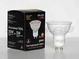 Светодиодная лампа Gauss рефлектор GU10 LED 5W (прозрачная) 2700K