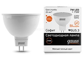 Светодиодная лампа Gauss Elementary рефлектор MR16 LED 7W GU5.3 (матовая) 2700K