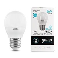 Светодиодная лампа Gauss Elementary шар LED 6W G45 E27 (матовая) 4100K