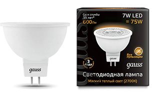 Светодиодная лампа Gauss рефлектор MR16 LED 7W GU5.3 (прозрачная) 2700K