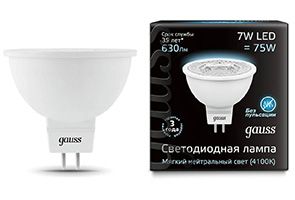 Светодиодная лампа Gauss рефлектор MR16 LED 7W GU5.3 (прозрачная) 4100K