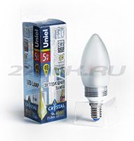 Светодиодная лампа Uniel Crystal Silver свеча LED 5W E14 3000K для хрустальных люстр (матовое стекло)