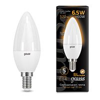 Светодиодная лампа Gauss свеча LED 6,5W E14 (матовая) 2700K