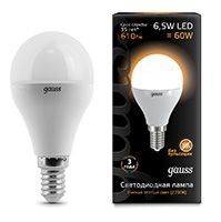 Светодиодная лампа Gauss шар LED 6,5W G45 E14 (матовая) 2700K