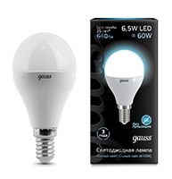 Светодиодная лампа Gauss шар LED 6,5W G45 E14 (матовая) 4100K