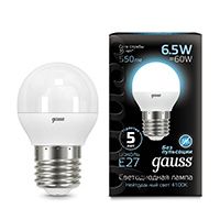 Светодиодная лампа Gauss шар LED 6,5W G45 E27 (матовая) 4100K