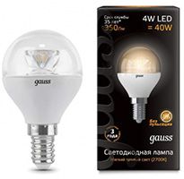 Светодиодная лампа Gauss шар с оптической линзой LED 4W E14 (прозрачная) 2700K