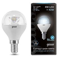 Светодиодная лампа Gauss шар с оптической линзой LED 4W E14 (прозрачная) 4100K