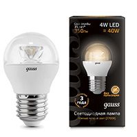 Светодиодная лампа Gauss шар с оптической линзой LED 4W E27 (прозрачная) 2700K