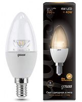 Светодиодная лампа Gauss свеча с оптической линзой LED 4W E14 (прозрачная) 2700K