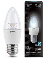 Светодиодная лампа Gauss свеча с оптической линзой LED 4W E27 (прозрачная) 4100K