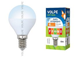 Светодиодная лампа Volpe Optima в форме шара G45 E14 LED 6W (матовое стекло) 4500K