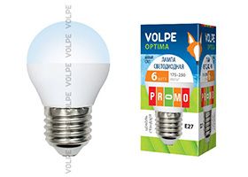 Светодиодная лампа Volpe Optima в форме шара G45 E27 LED 6W (матовое стекло) 4500K