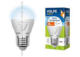 Светодиодная лампа Volpe Simple в форме шара G45 E27 LED 6W (матовое стекло) 4500K