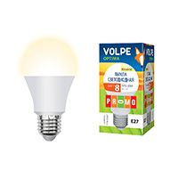 Светодиодная лампа Volpe Optima в форме шара A60 E27 LED 8W (матовое стекло) 3000K