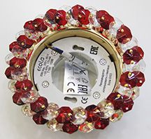 Встраиваемый светильник Ecola GX53 H4 Glass золото с прозрачными и рубиновыми хрусталиками