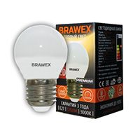 Светодиодная лампа BRAWEX Premium шар LED G45 E27 6W 3000K