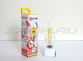 Филаментная светодиодная лампа IN HOME Deco свеча на ветру LED 7W E14 (прозрачная) 3000K