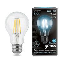 Филаментная светодиодная лампа Gauss шар LED 6W A60 E27 (прозрачная) 4000K