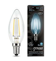 Филаментная cветодиодная лампа Gauss свеча LED 5W E14 (прозрачная) 4100K