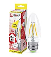 Филаментная светодиодная лампа IN HOME Deco свеча LED 5W E27 (прозрачная) 3000K