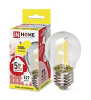 Филаментная светодиодная лампа IN HOME Deco шар LED 5W G45 E27 (прозрачная) 3000K