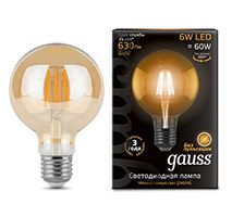 Светодиодная ретро лампа Gauss Filament шар LED 6W G95 E27 (золотистая) 2400K